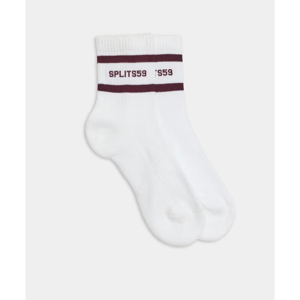 SPLITS59 Los Angels Pilates Grip Socks L/Xl Sizes 10-13 White/Cherry NWT